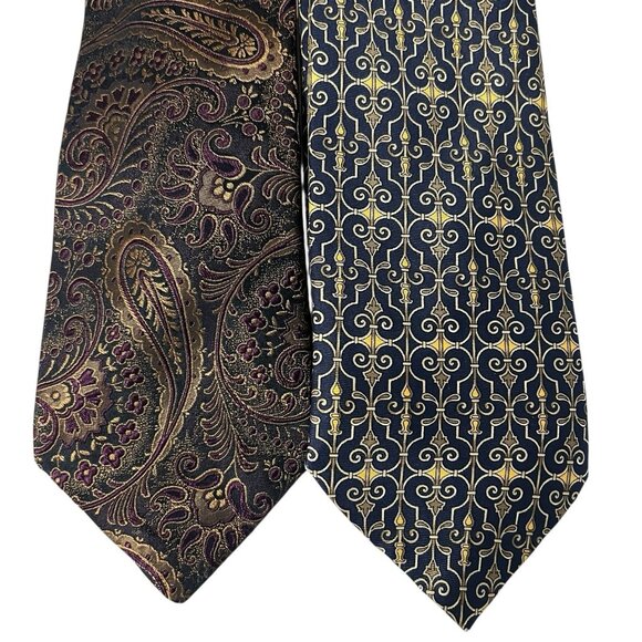 Burberry Tie Lot Set Of 2 Silk Multocolor Paisley Geometric Print Classic